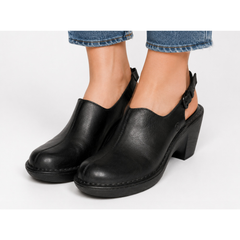Born Black Leather Slingback Clogs Heels Women Size US 9M Comfort Casual Career